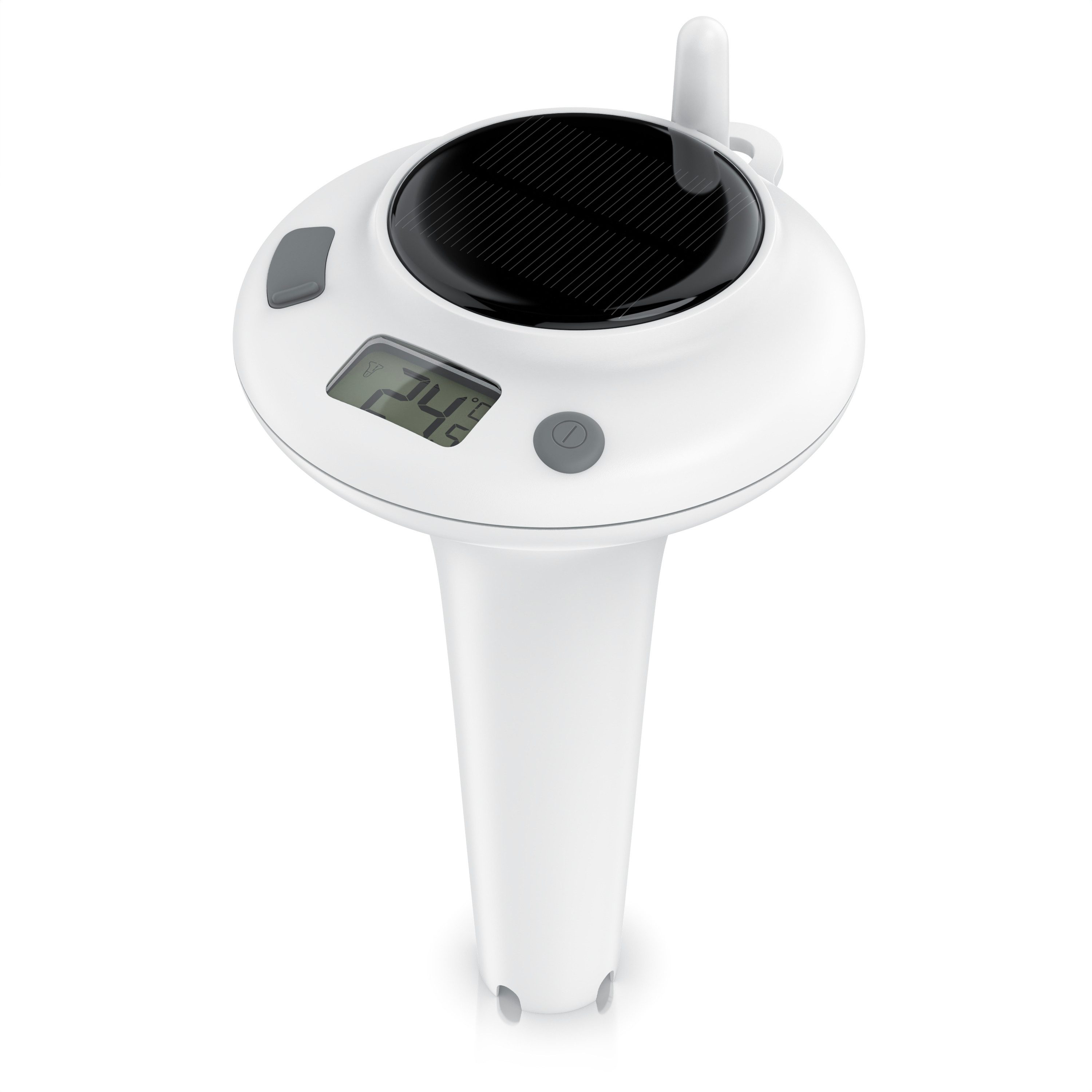 BEARWARE Schwimmthermometer Solar Poolthermometer, Schwimmthermometer Temperaturanzeige, Funk, Set 1-tlg., 3-in-1 Set: Basisstation (DCF-Uhr/Wecker), Pool-Schwimmer, Außensensor, Wassertemperatur, Solarpanel, USB-C, Display, digital, für Whirlpool