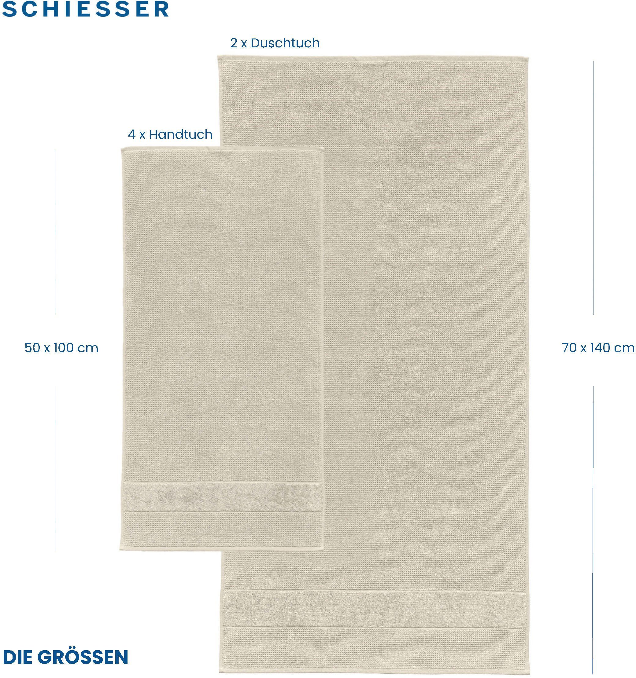 Baumwolle, Set IN Turin Handtücher 4er by Greige (4-St), Reiskorn-Optik, im OEKO-TEX®-zertifiziert aus Frottier Schiesser GREEN 100% MADE