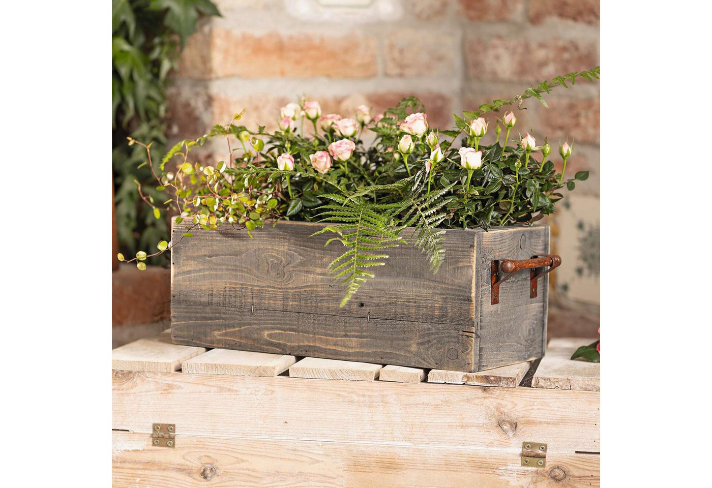 Thumbnail - Frank Flechtwaren Blumenkasten Pflanzkasten Grey recyceltes Holz grau gekalkt