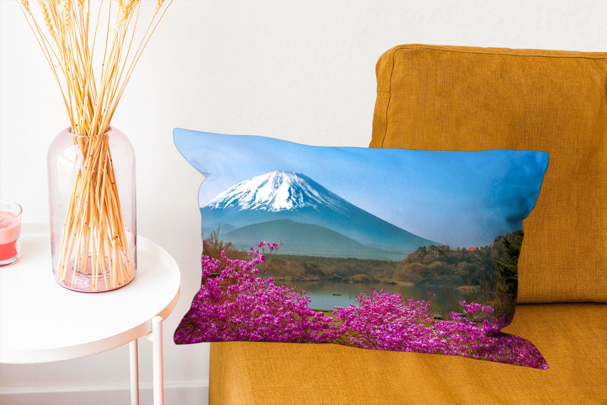 Dekoration, mit Dekokissen Dekokissen Schlafzimmer Farbenfrohes Foto in Berg Asien, Zierkissen, Wohzimmer vom Fuji Füllung, MuchoWow