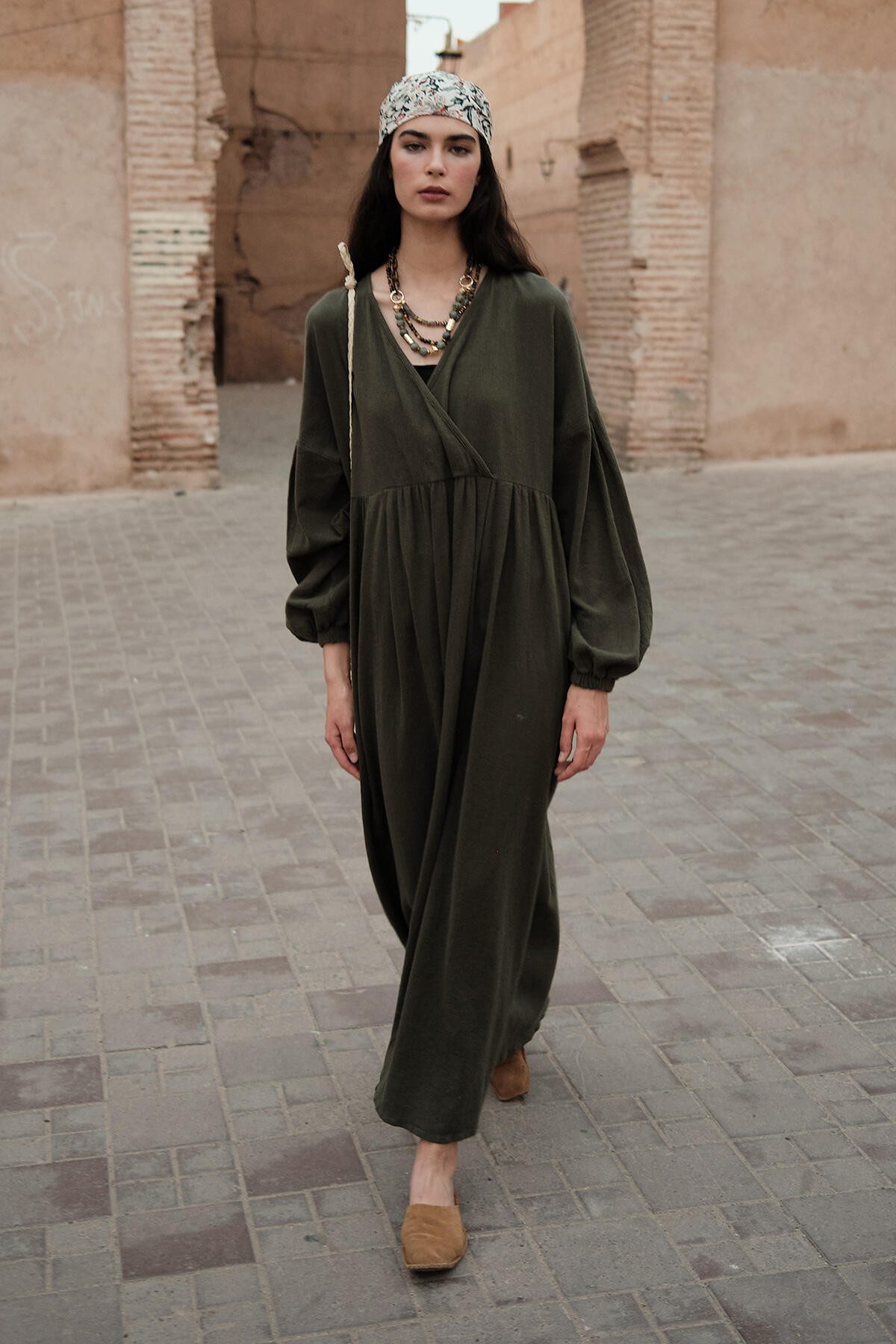 MANUKA Midikleid Smaragd Baumwoll Wickelkleid