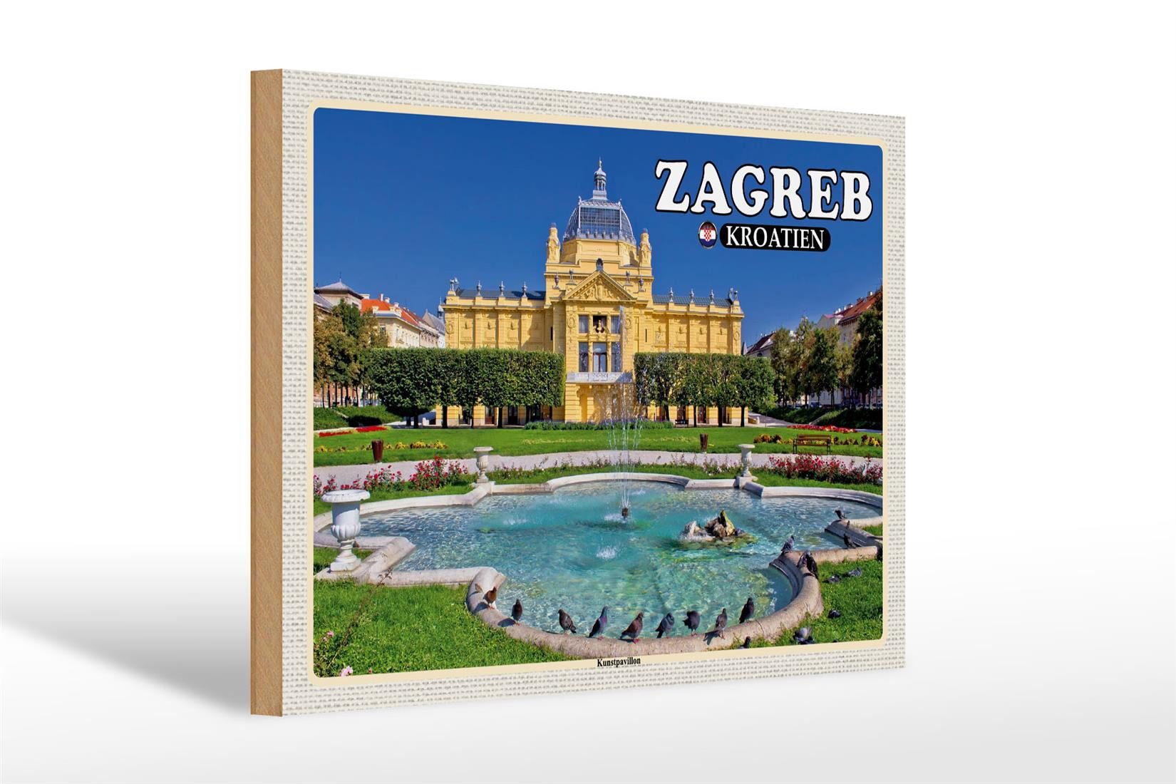 Femer GmbH Holzbild Reise 30x20cm Zagreb Kroatien Kunstpavillon, (1 St), Glatte Holzfaserplatte (MDF), vorn beschichtet