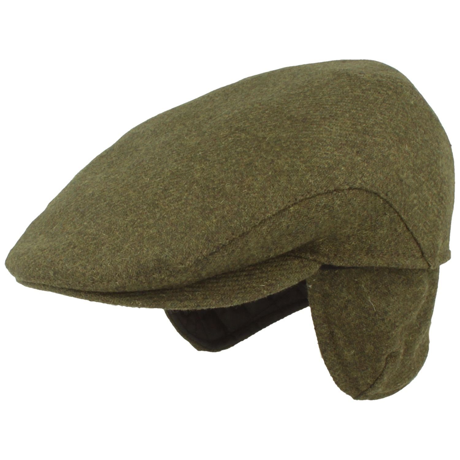 Breiter Schiebermütze Flatcap mit Ohrenklappen aus Wolle oliv 35.13.1.021