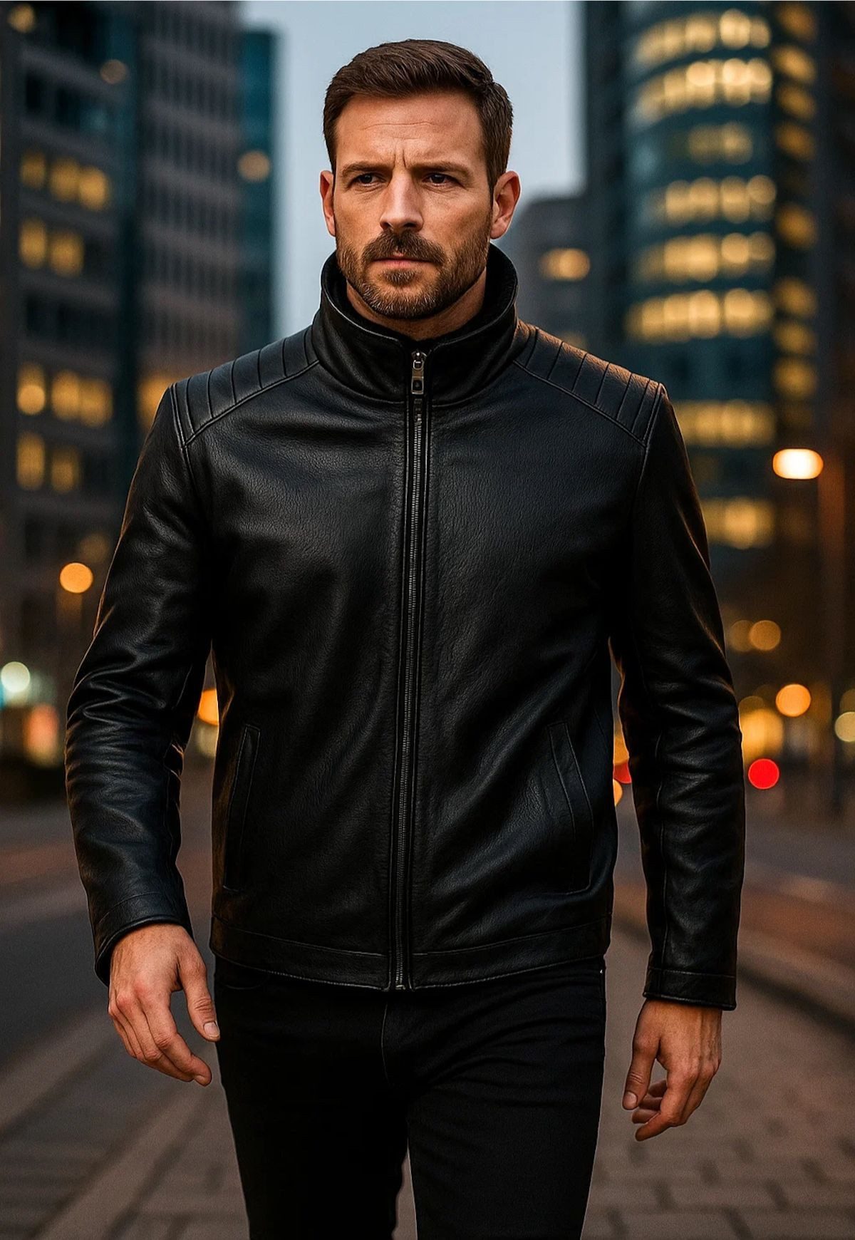 Hollert Winterjacke Jacke Victor - Edles Glattleder & Shearling Lammfell Schwarz