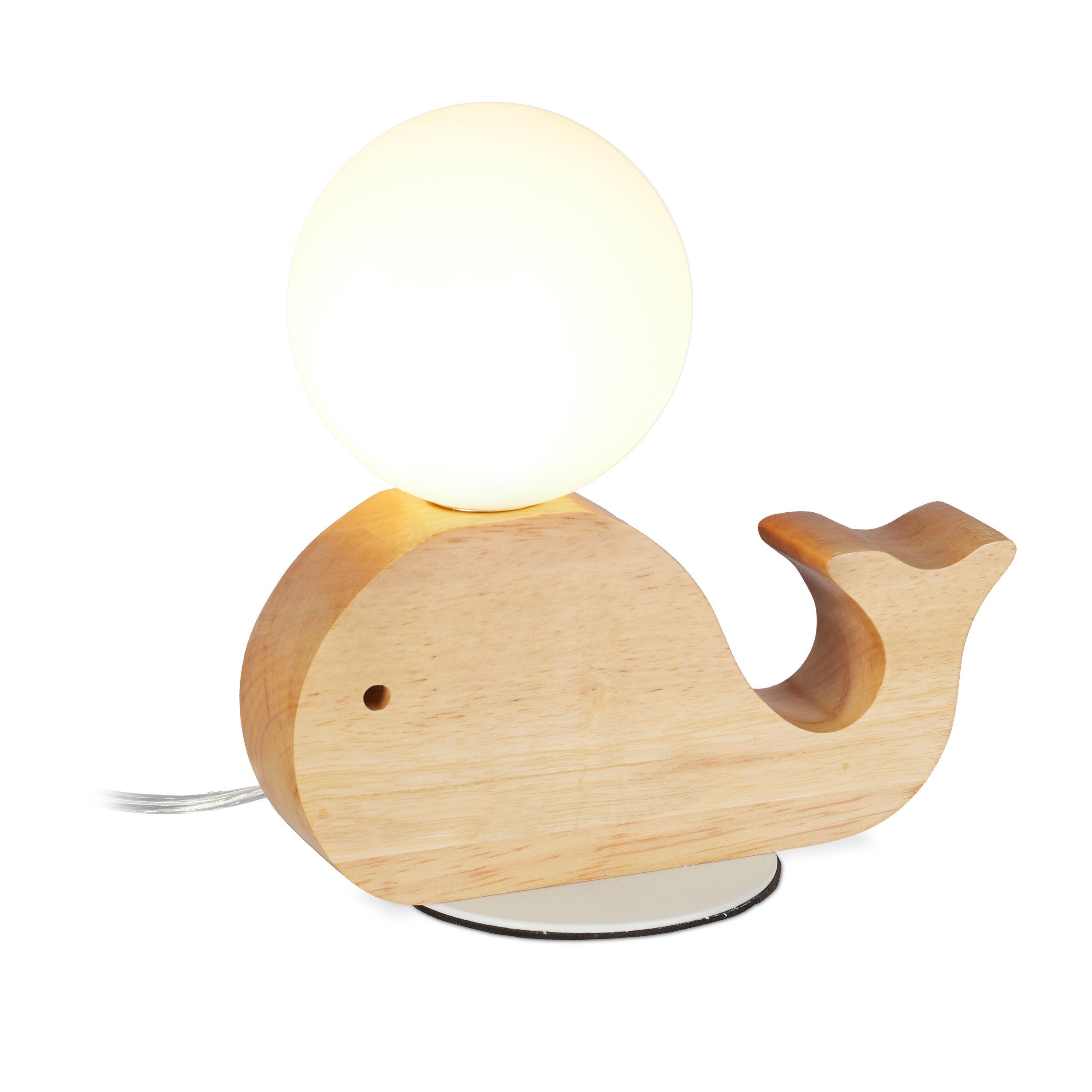 relaxdays Tischleuchte Nachttischlampe Kinder Holzwal, ohne Leuchtmittel