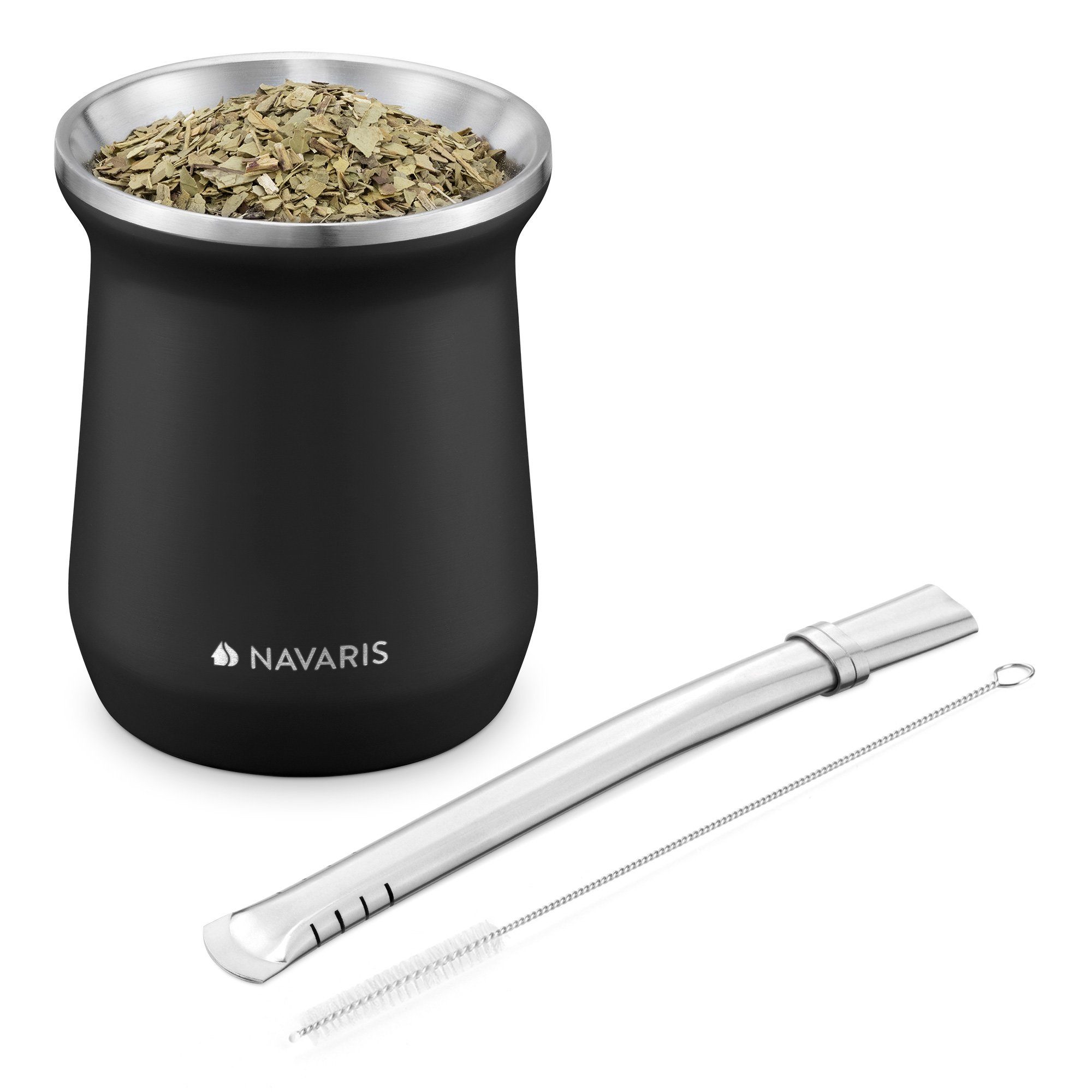 Navaris Teekanne Yerba Mate Becher Set aus Edelstahl - 300ml inkl. Bombilla