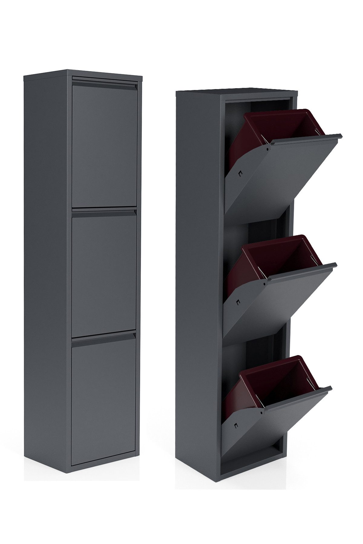 Kaufexpress Mülltrennsystem Metall-Mülltrenner 3-türig – 3x15 L Einsätze, platzsparend & montiert, Für Küche, Büro oder Hauswirtschaftsraum – funktional und modern