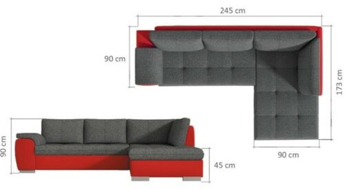 JVmoebel Ecksofa, Couch Eck Wohn Polster Sofa Rot/Grau Garnitur Ecke Landschaft Eck Design