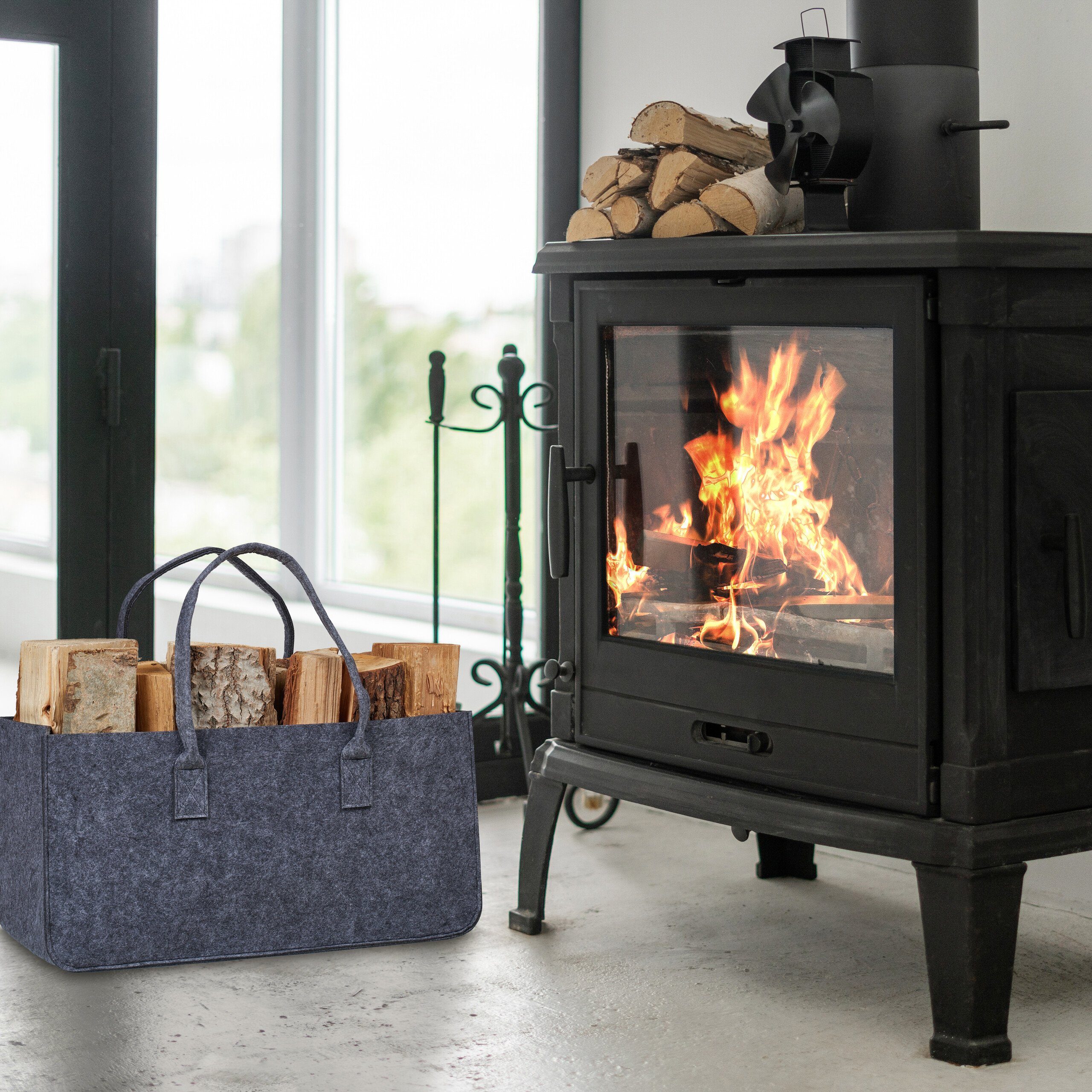 relaxdays Holztragetasche 2er Set Kaminholztasche aus Filz (2er Set, 2 St., 2er Set)