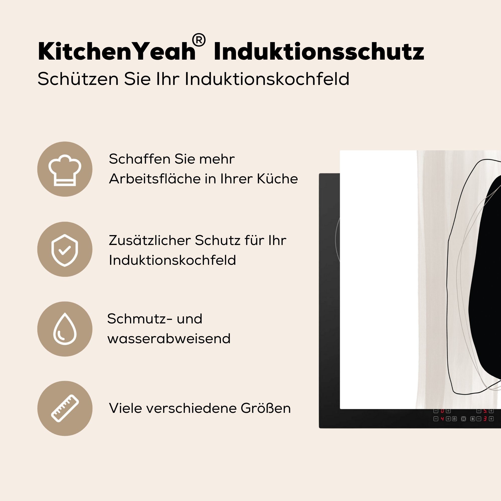 Induktionskochfeld Farbe Küchen MuchoWow (1 - cm, 58x51 Vinyl, für Pastell, Dekoration Induktionsherd, Schwarz tlg), Herdblende-/Abdeckplatte -