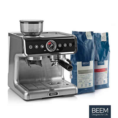 BEEM Espressomaschine ESPRESSO-GRIND-PROFESSION Espresso Siebträgermaschine Mahlwerk, 2xThermoblock, Dampfdüse, zwei Tassen, +2kg Kaffee