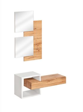 ASM-Moebel Wandgarderobe Flurgarderobe EASY II mit Spiegel und Push-Click System 2 Varianten, Mit Spiegel und Push-Click System