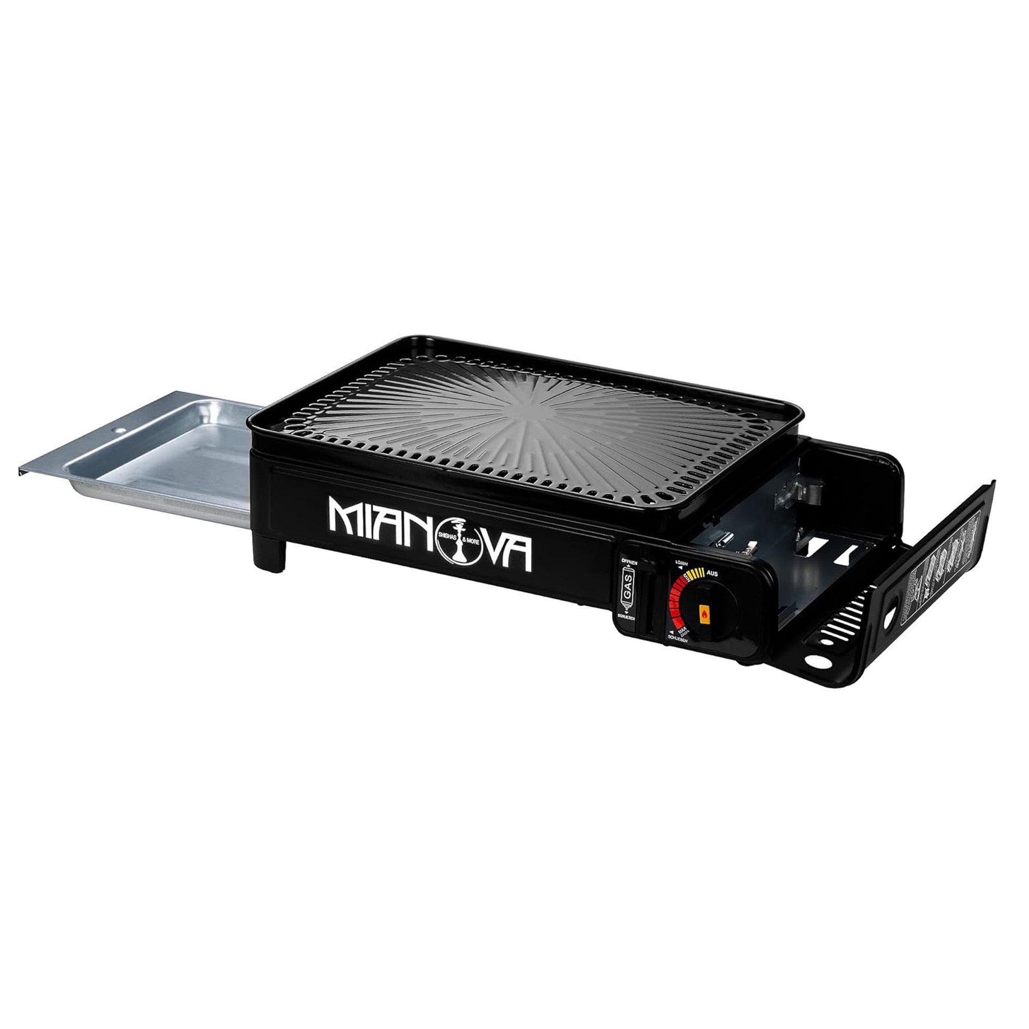 Mianova Camping-Gasgrill 2in1 Campinggrill Campingkocher Tischgrill Grillplatte 4 Gaskartuschen, Gasgrill für Camping Angeln Zelten - Ideal zum Grillen - Gelief – Bild 5 von 5