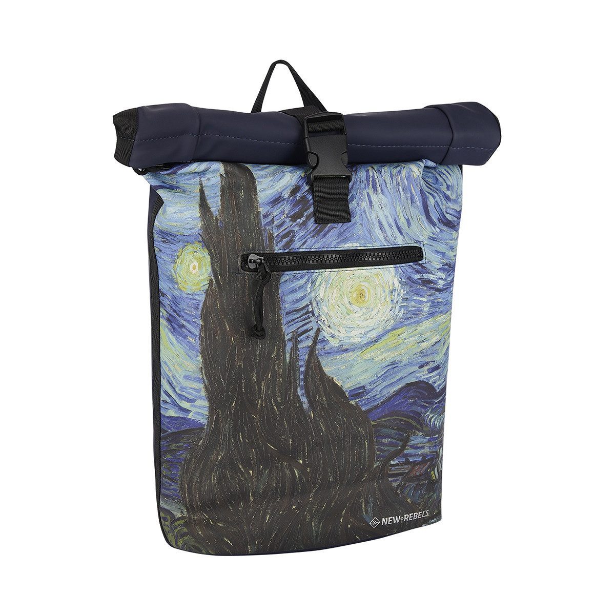 NEW REBELS Freizeitrucksack Roll Up RollTop Kurier Rucksack New York Starry Night, Sternennacht, wasserabweisendes Planenmaterial, Laptopfach
