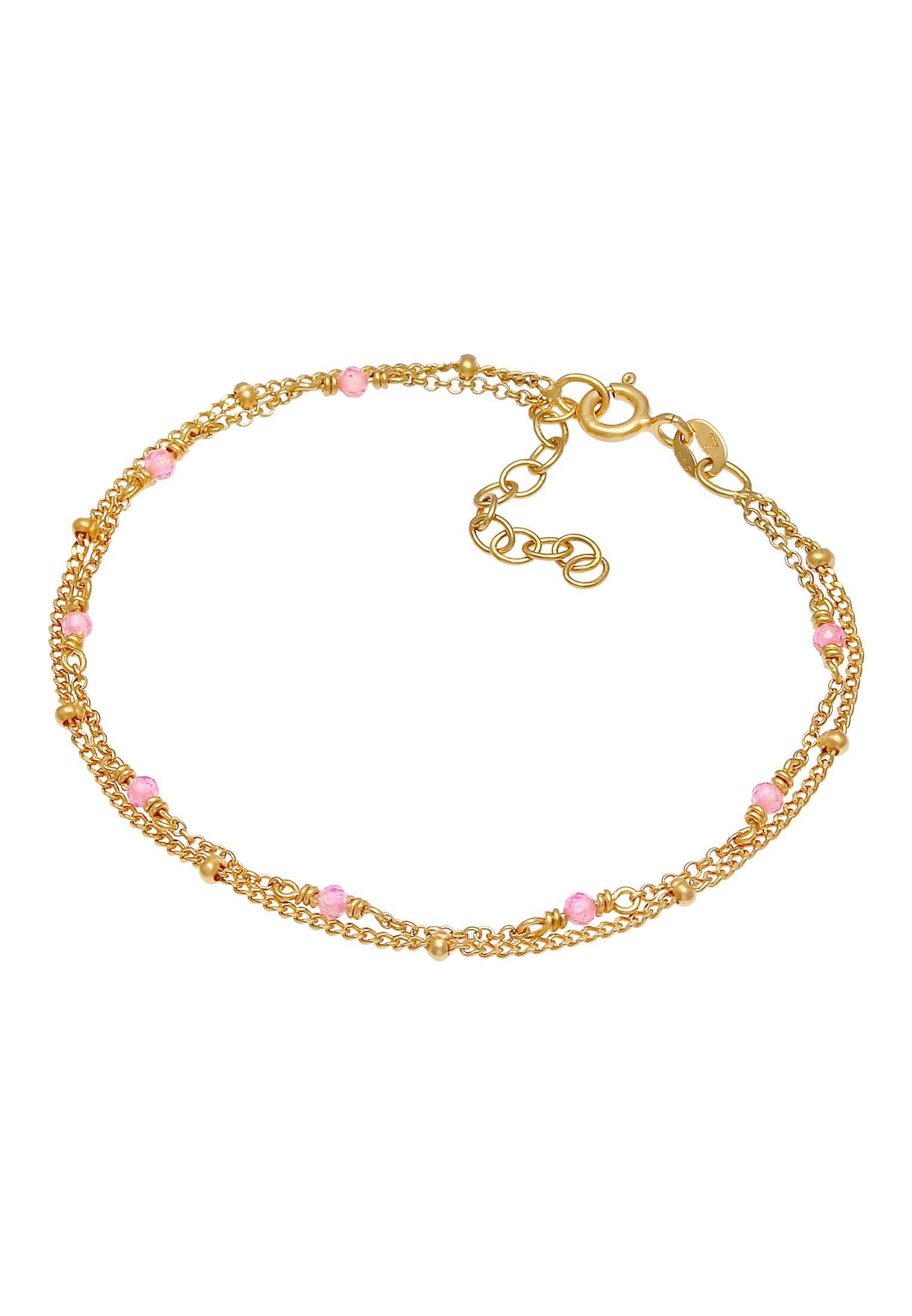 Perlen Layer Quarz Elli Rosa Kugel 925 Silber Armband Gold