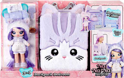 MGA ENTERTAINMENT Puppenbett 3-in-1 Backpack Bedroom Series 3 Playset - Lavender Kitty, Inklusive Stoff-Modepuppe; Na! Na! Na! Surprise