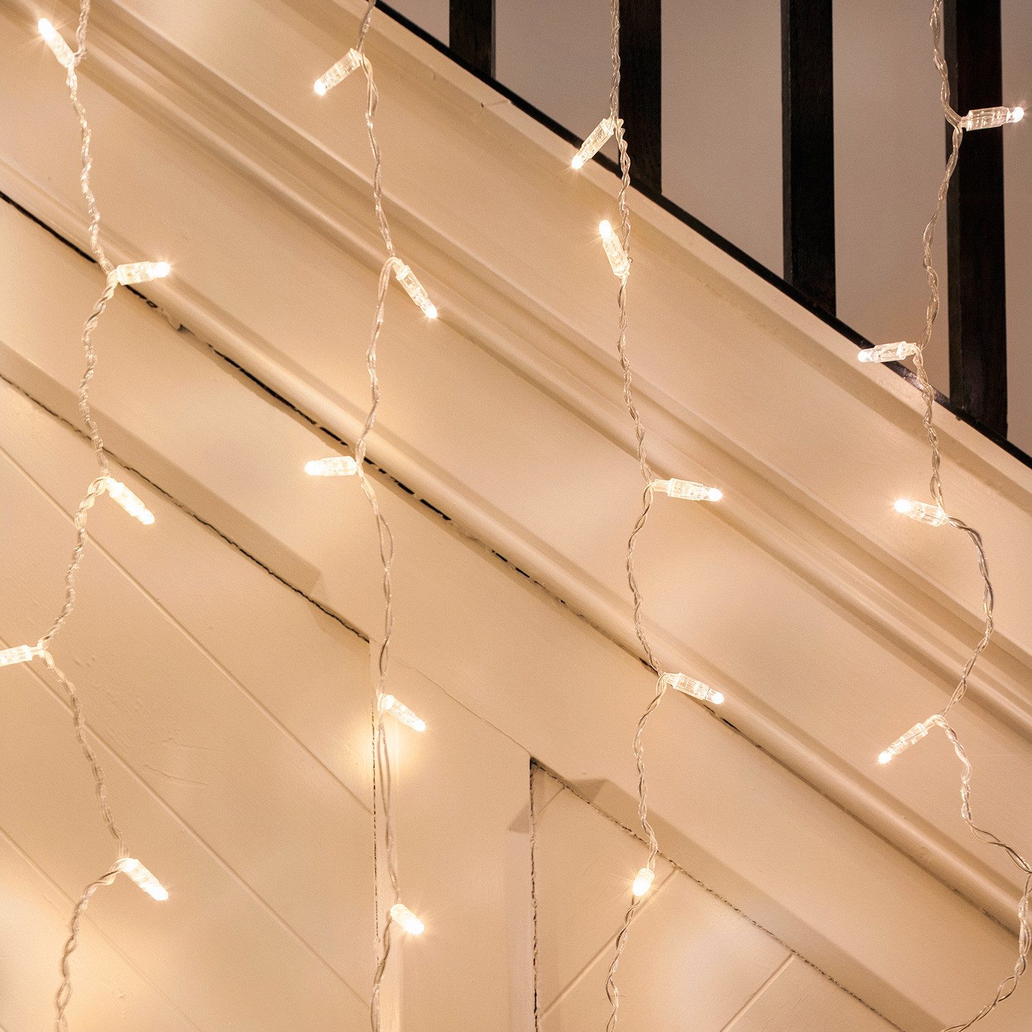 Lights4fun LED-Lichtervorhang Core Connect 2m x 1m 96er LED Lichtervorhang warmweiß koppelbar transp