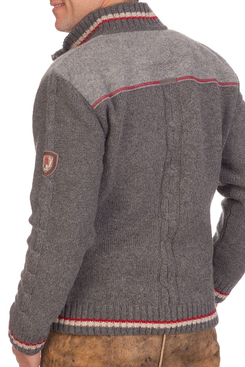 Spieth & Wensky Trachtenstrickjacke Strickjacke Herren - BALDO - mittelgrau, schwarz