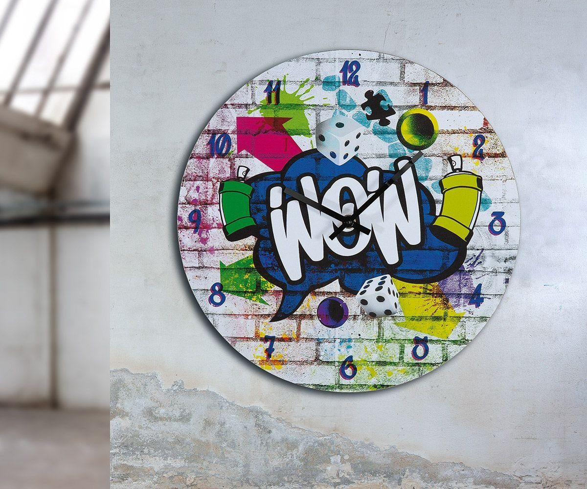 GILDE Wanduhr Street Art "Wow" aus Holz mehrfarbig B33,8cm