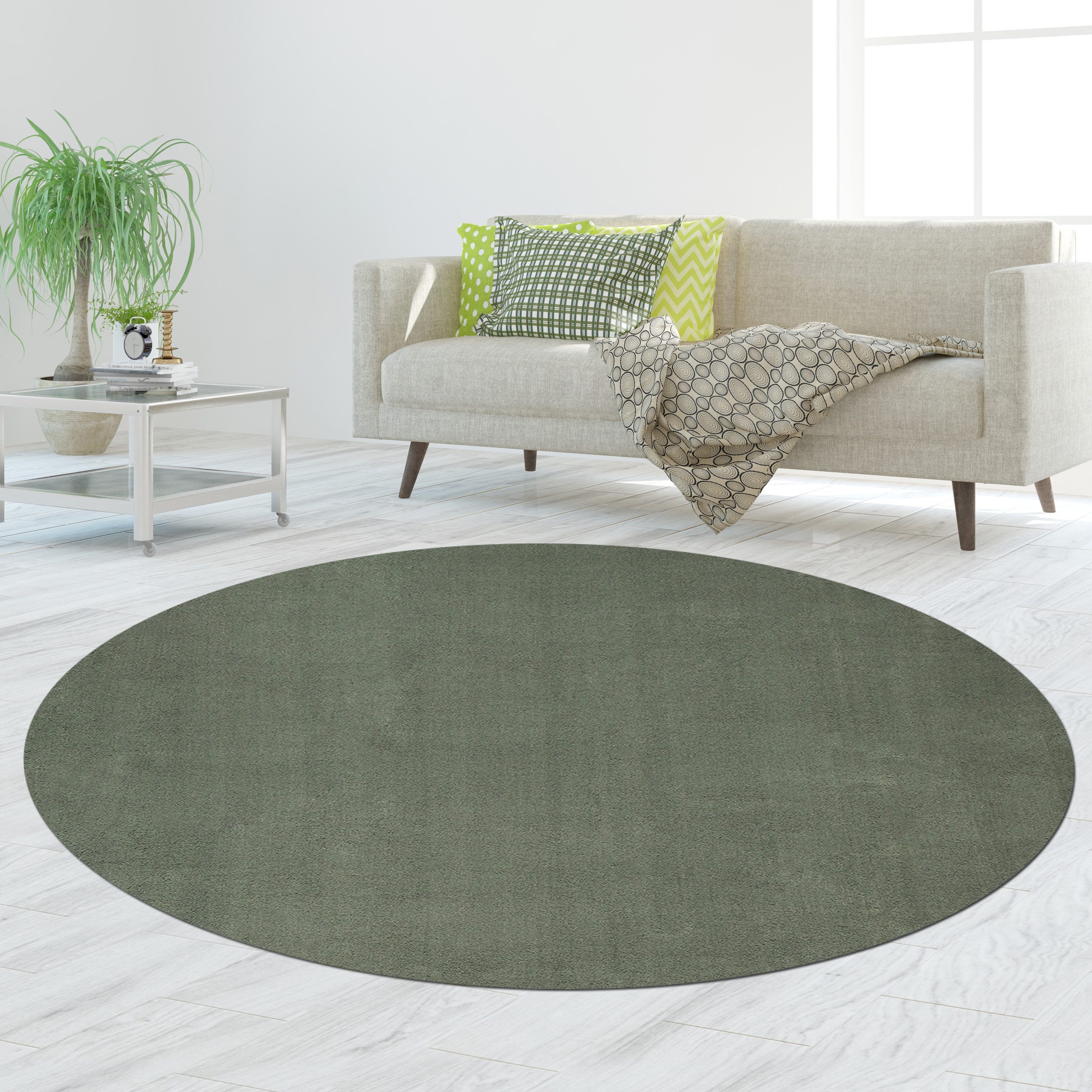 TeppichHome24 Teppich Hochflor-Teppich in starkem Dunkelgrün, günstig online kaufen