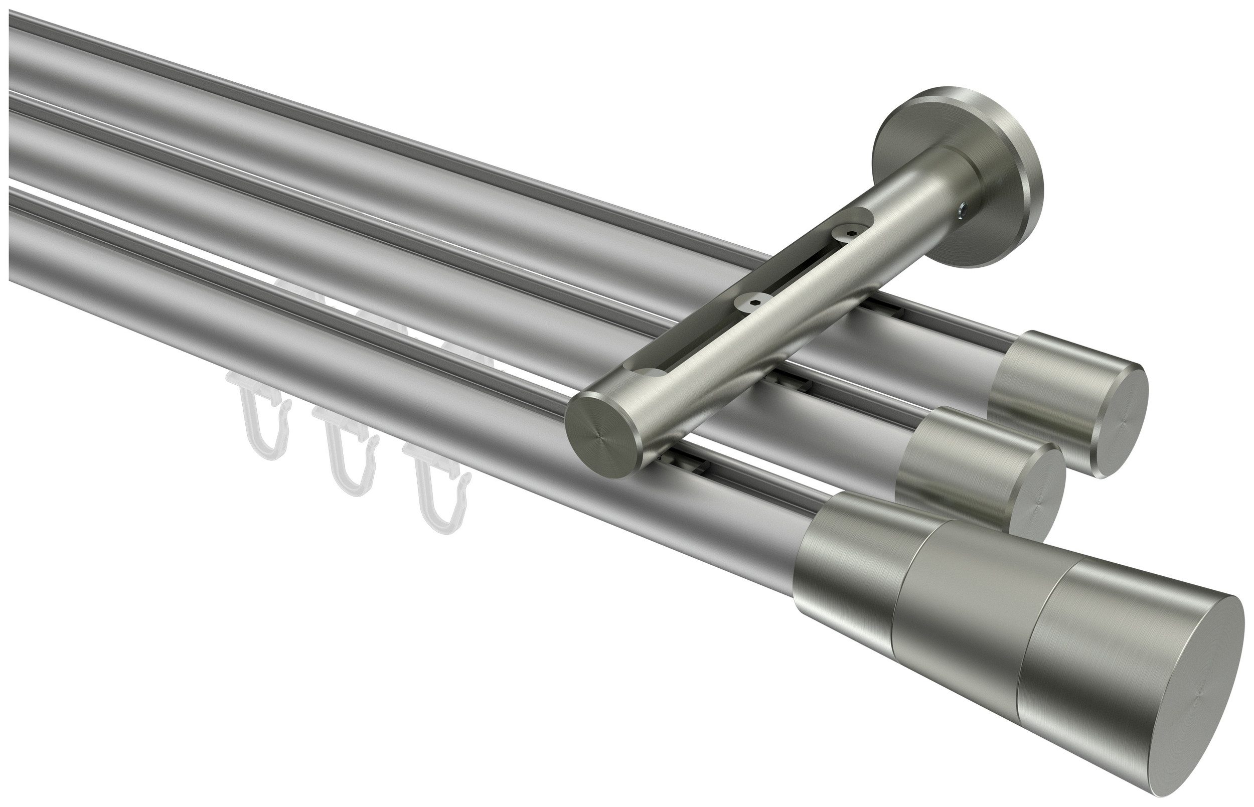 INTERDECO Innenlaufschiene Siteno Tanara, Ø 20 mm, 3-läufig, Fixmaß, kürzbar, Wandmontage, Aluminium, Silbergrau / Edelstahl-Optik / Bicolor