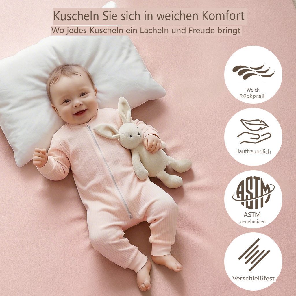 Comomy Spielmatte Ultraweiche Baby Krabbelmatte Laufstallmatte Kunstleder 127x127cm (3cm dicke Memory-Schaumstoffmatte, für Krabbeln & Bauchlage), Wasserdicht,  – Bild 3 von 5