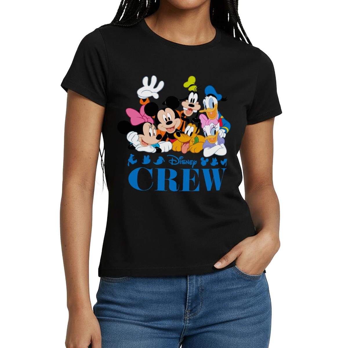 Spreadshirt T-Shirt Mickey & Minnie Pluto Goofy Daisy Donald Crew Frauen T- günstig online kaufen