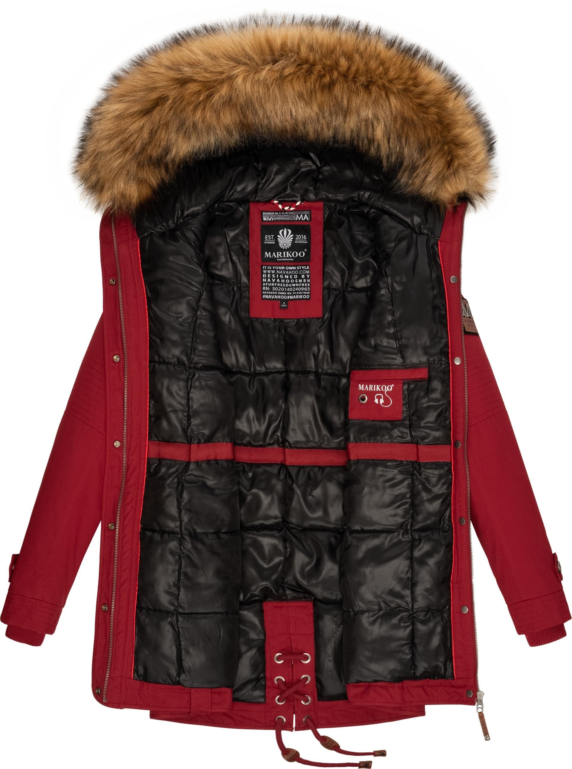 Marikoo Wintermantel La Viva mit stylischer Kunstfell blutrot abnehmbarem Winterparka Prc