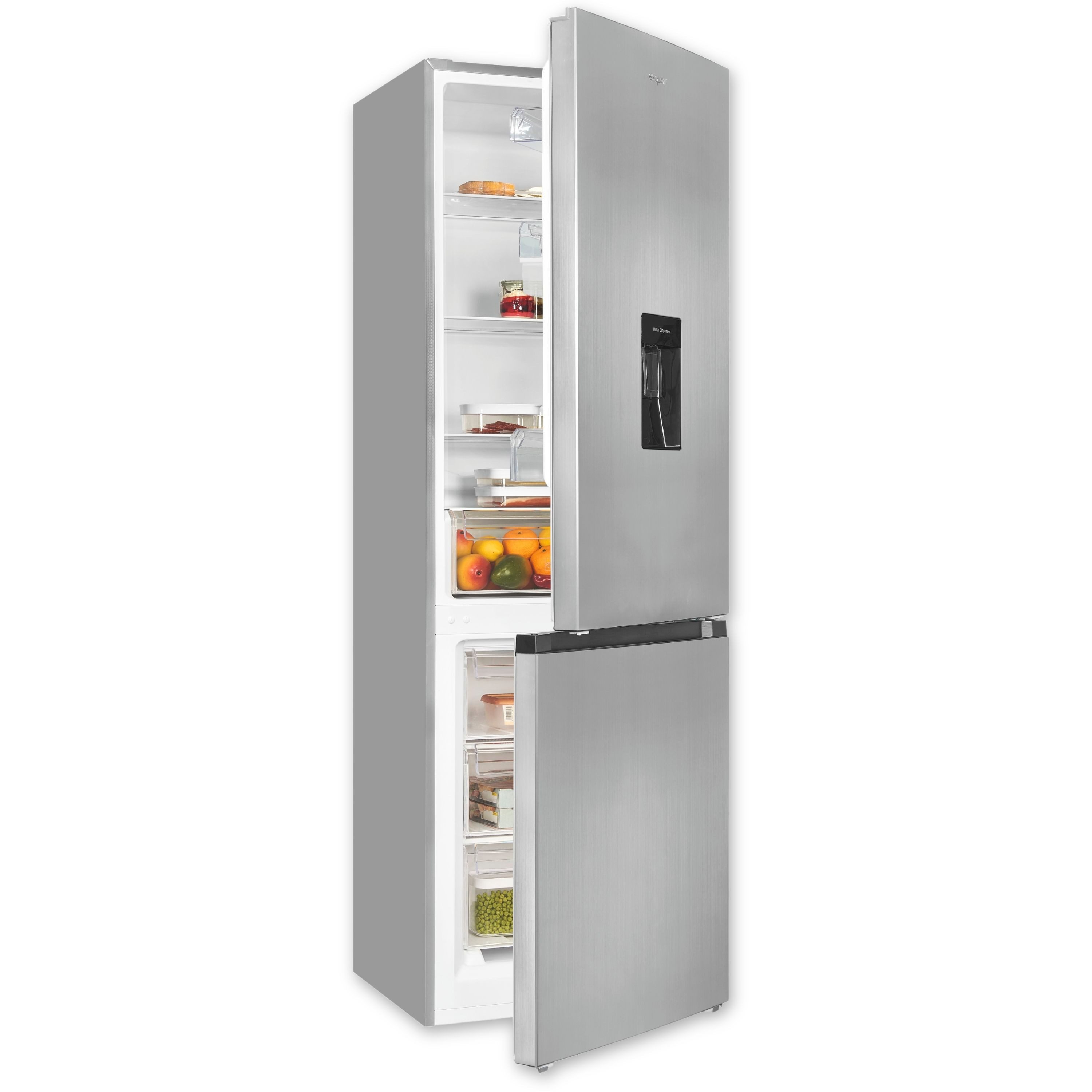 exquisit Kühl-/Gefrierkombination KGC5320-95-E-WS-040C, 185.8 cm hoch, 60 cm breit, Kühlschrank mit Wasserspender, 4-Sterne-Gefrieren, Alarm-Funktion