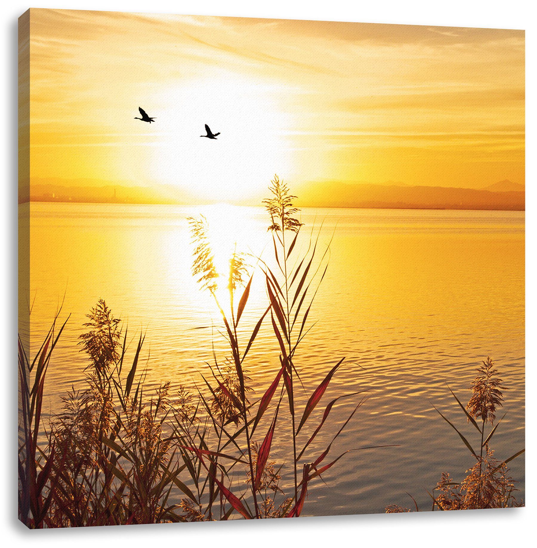 Pixxprint Leinwandbild Sonnenuntergang am See, Sonnenuntergang am See (1 St), Leinwandbild fertig bespannt, inkl. Zackenaufhänger