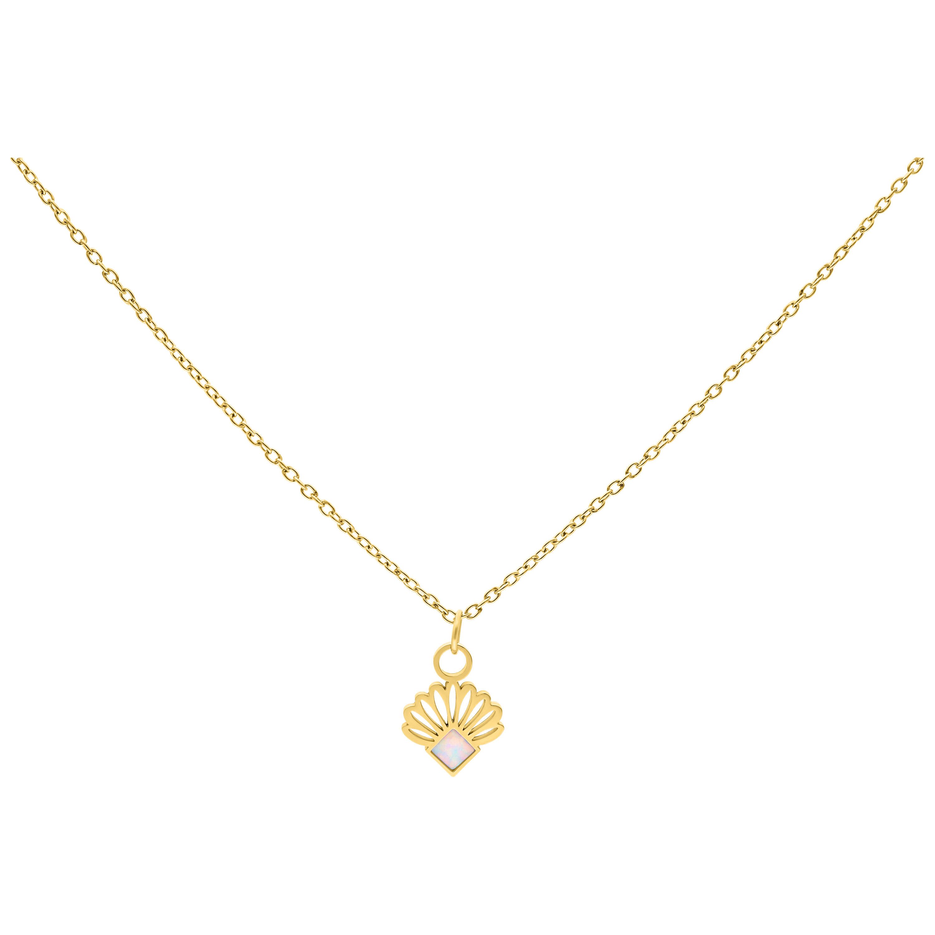 Wildcat Kette mit Anhänger Synthetic Opal Fan Kette - Gold, Chirurgenstahl 316L - wasserfest, langlebig, hautverträglich