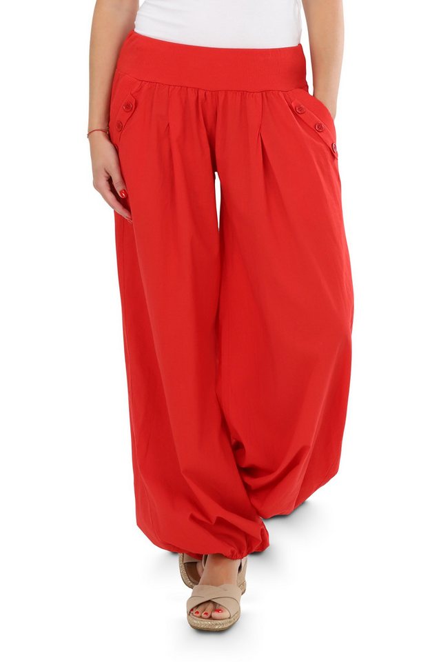 malito more than fashion Haremshose malito Damen Pumphose mit Zierknöpfen 23245P Sommer Aladinhose Freizeithose locker & lässig Einheitsgröße
