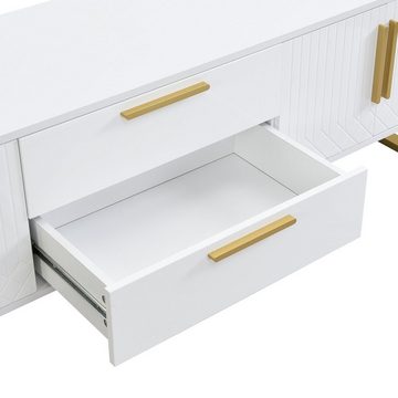 Merax Lowboard mit 2 Schubladen und 4 Türen, TV-Schrank hochglanz mit goldenen Sockel, Fernsehtisch, TV-Board, B:170cm