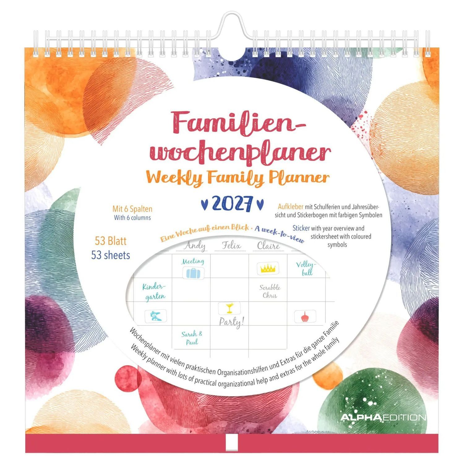 Wandkalender Familienwochenkalender Dots 2027