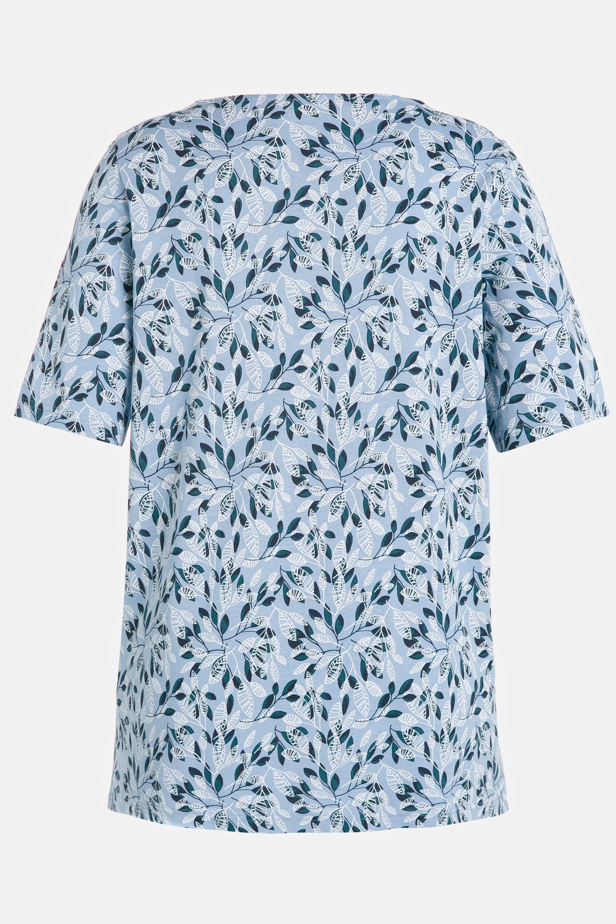 Damen Shirts Ulla Popken Rundhalsshirt T-Shirt Blätter A-Linie Carree-Ausschnitt Halbarm