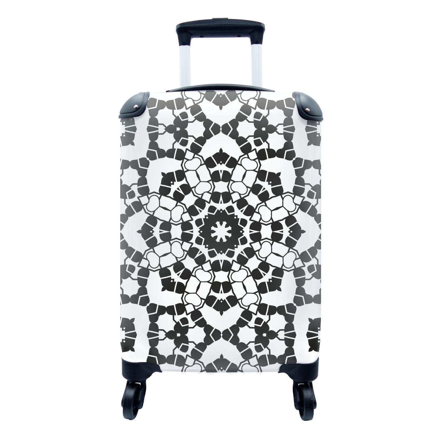 4 rollen, - Weiß und für Ferien, Muster, - MuchoWow Reisetasche Handgepäck mit Schwarz Reisekoffer Handgepäckkoffer Mandala Rollen, Trolley,