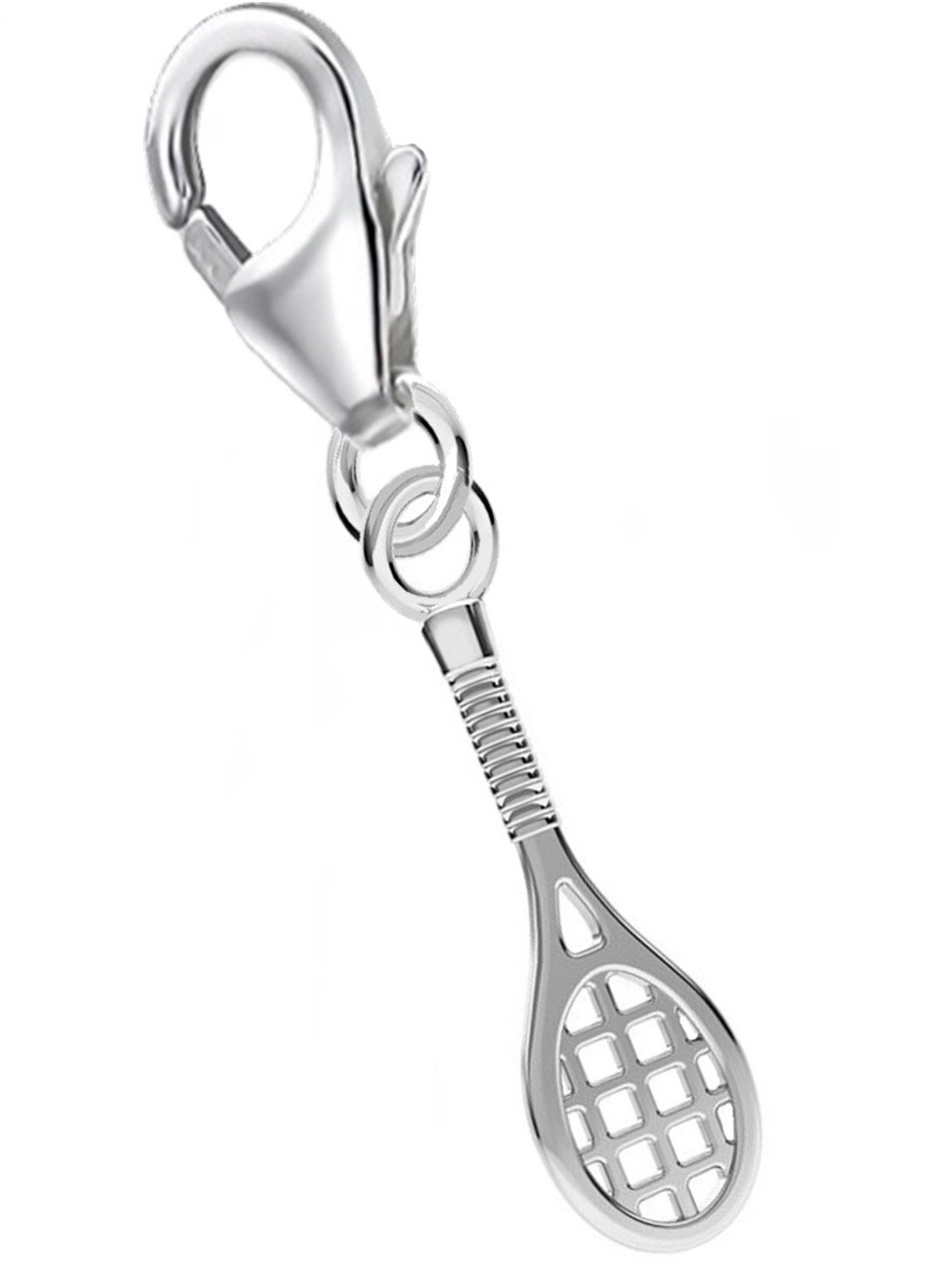 Goldene Hufeisen Charm-Einhänger Tennisschläger Charm Anhänger aus 925 Silber Karabiner, 925 Sterling Silber mit Zirkonia Silberschmuck für Armband
