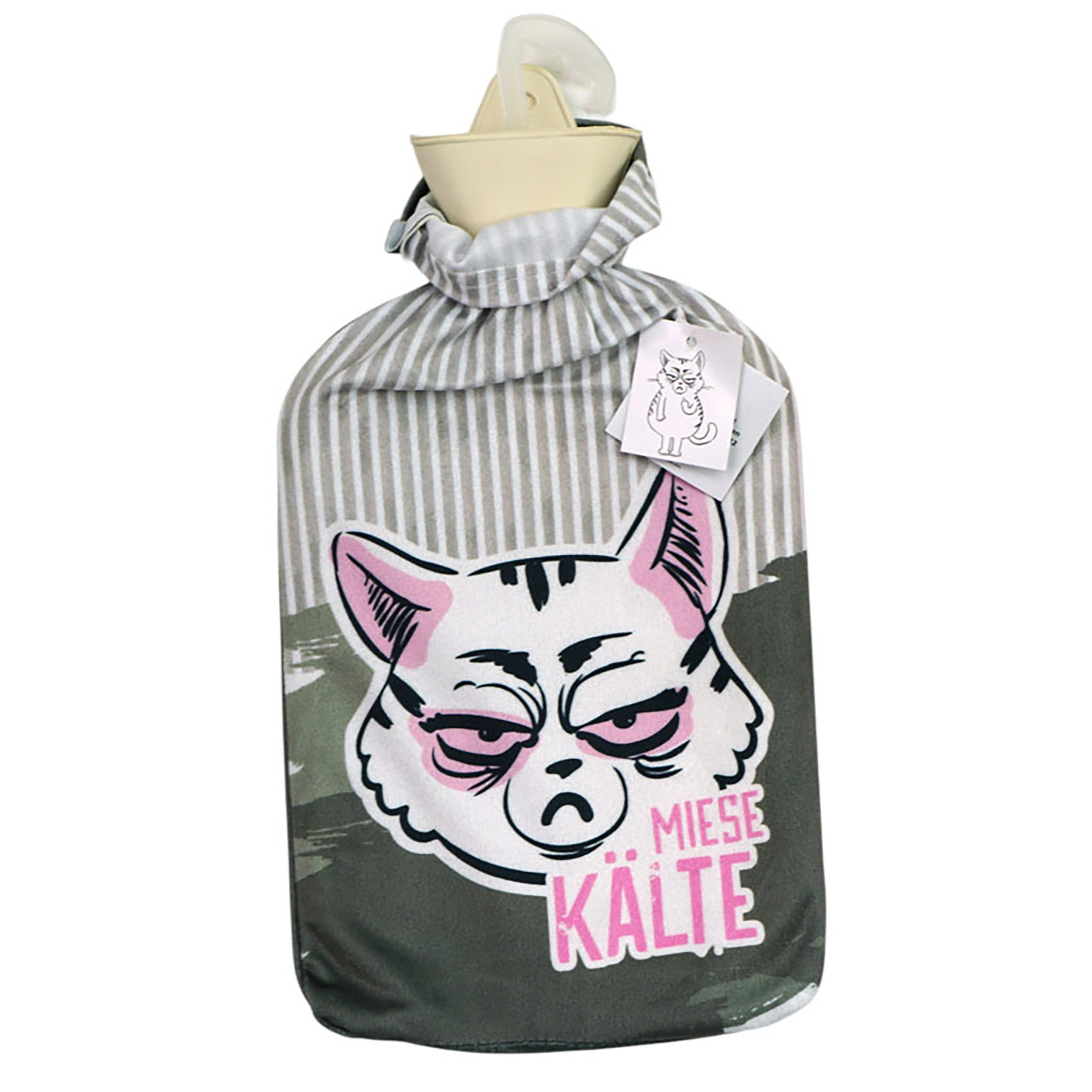 Annastore Wärmflasche Wärmflasche 2 Liter mit Bezug - Miese Katze - Lustiges Geschenk, Witzige Bettflasche, Bezug waschbar