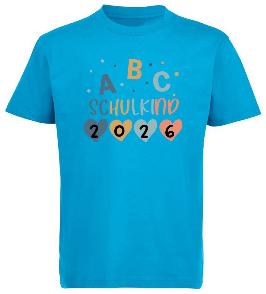MyDesign24 T-Shirt Kinder Einschulungs T-Shirt 2026 ABC Schulkind aqua blau kurzarm Regular Fit print Shirt i779