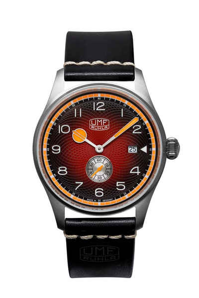 UMF Ruhla Titanuhr 1134-5, UMF Ruhla TITAN Limited Edition Quarz-Armbanduhr, schwarzes Kalbslederband, rot/schwarzes Ziffernblatt - Made in Germany