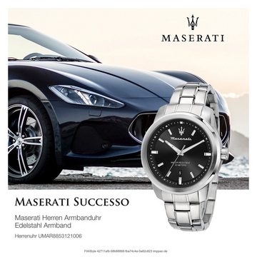 MASERATI Quarzuhr Maserati Herrenuhr SUCCESSO, (Analoguhr), Herrenuhr rund, groß (ca. 44mm) Edelstahlarmband, Made-In Italy