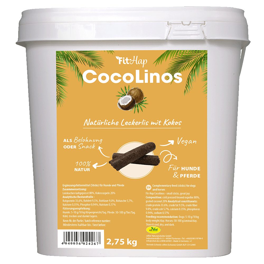 cdVet Fit-Hap Cocolinos, Ergänzungsfutter für: Pferde, Hunde, Leinkuchen mit feiner Kokosnuss als Snack für zwischendurch