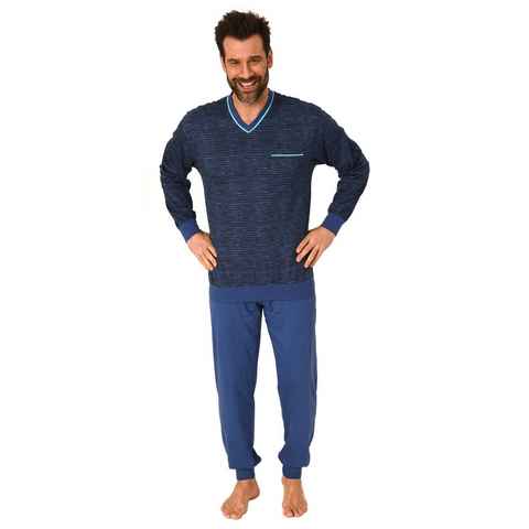 Normann Pyjama Herren Pyjama langarm mit Bündchen in eleganten Minimalprint