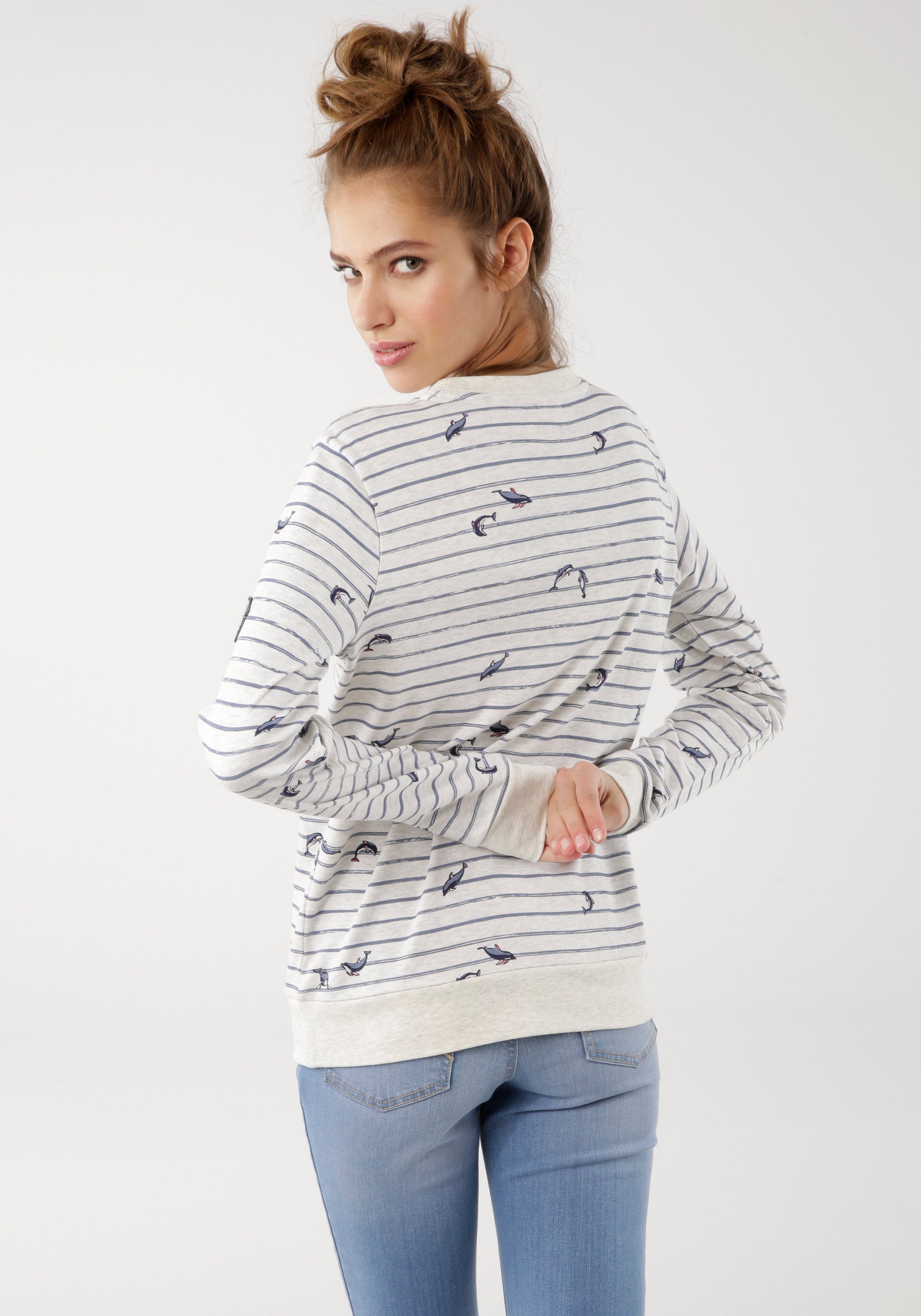 KangaROOS Sweatshirt Langarm, figurumspielender Schnitt, Rundhalsausschnitt