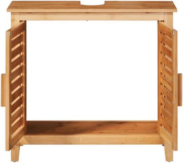 welltime Waschbeckenunterschrank Bambus mit Siphonausschnitt, Badezimmerschrank in der Breite 67 cm, Bambus