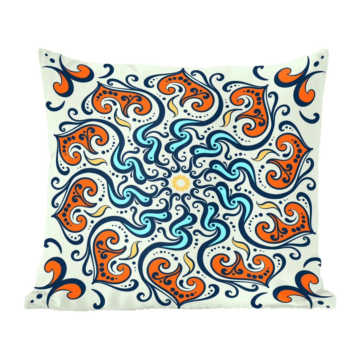 MuchoWow Dekokissen Mandala - Orange - Blau - Muster, Zierkissen mit Füllung für Wohzimmer, Schlafzimmer, Deko, Sofakissen