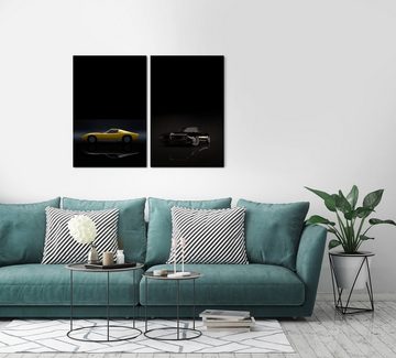 Sinus Art Leinwandbild 2 Bilder je 60x90cm Ferrari Gelb Musclecar GTO Oldtimer Traumauto Schwarz