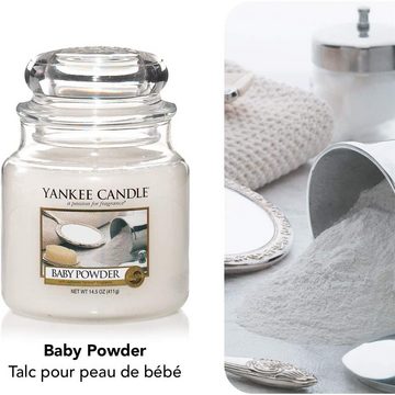 Yankee Candle Duftkerze Baby Powder, im Glas, 411 g, Duftnote in Mandel, Blumen und Moschus