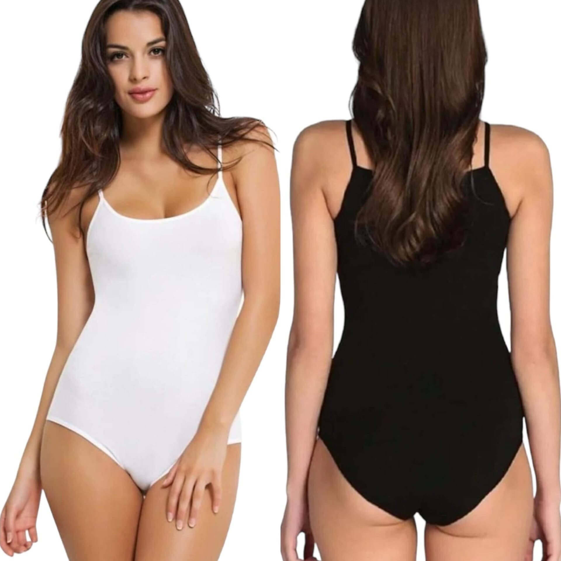 Seher/Tutku Weiß schmale 3er Trägerbody (Set, Pack Spaghettiträger Bodys Pack) Damen Träger Body 3er Hackenverschlüsse