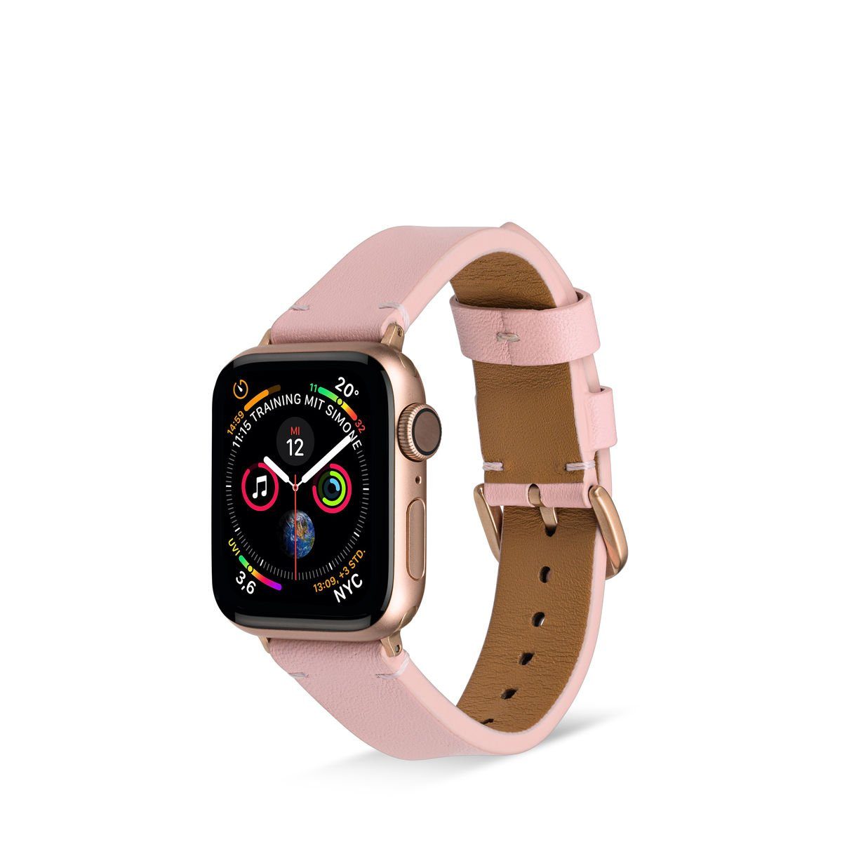 Artwizz Smartwatch-Armband WatchBand Leather, Leder Armband mit Adapter, Rosa, Apple Watch Series 9-7 (41mm), 6-4 & SE (40mm), 3-1 (38mm)